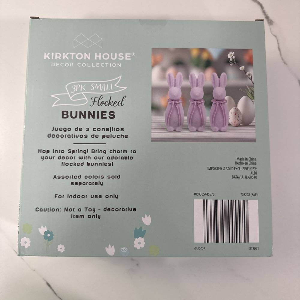 KIRKTON HOUSE  ALDI EASTER PURPLE LAVENDER FLOCKED BUNNIES 3 PACK SMALL - Picture 3 of 3